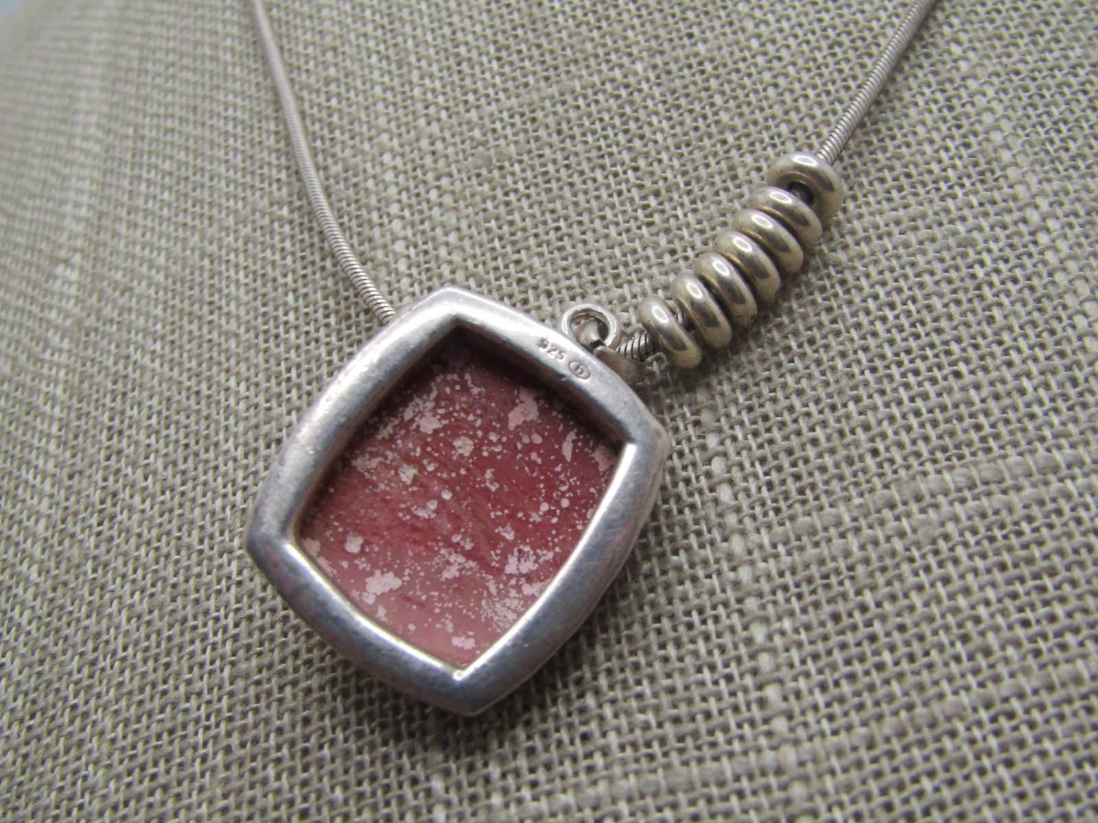 Vintage Sterling Faux Agate Necklace, 16" Signed B , 1980's-1980's - 4