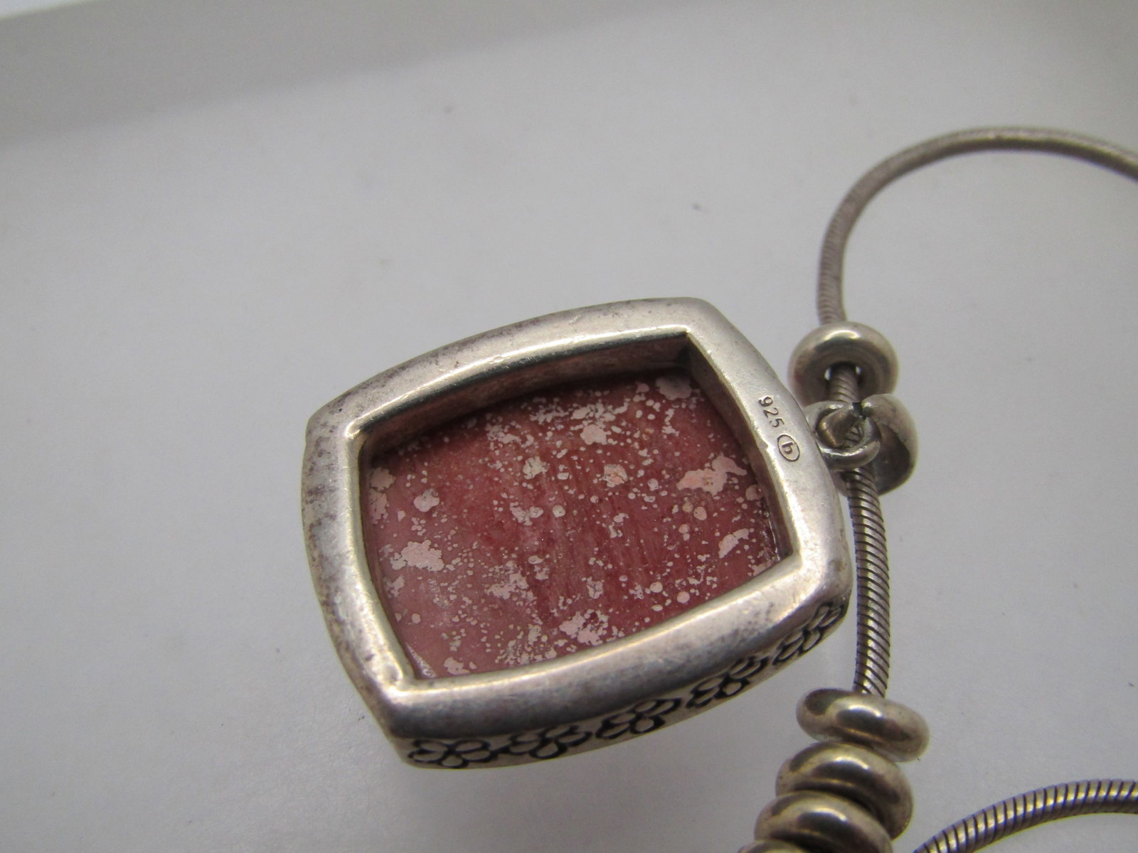 Vintage Sterling Faux Agate Necklace, 16" Signed B , 1980's-1980's - 6