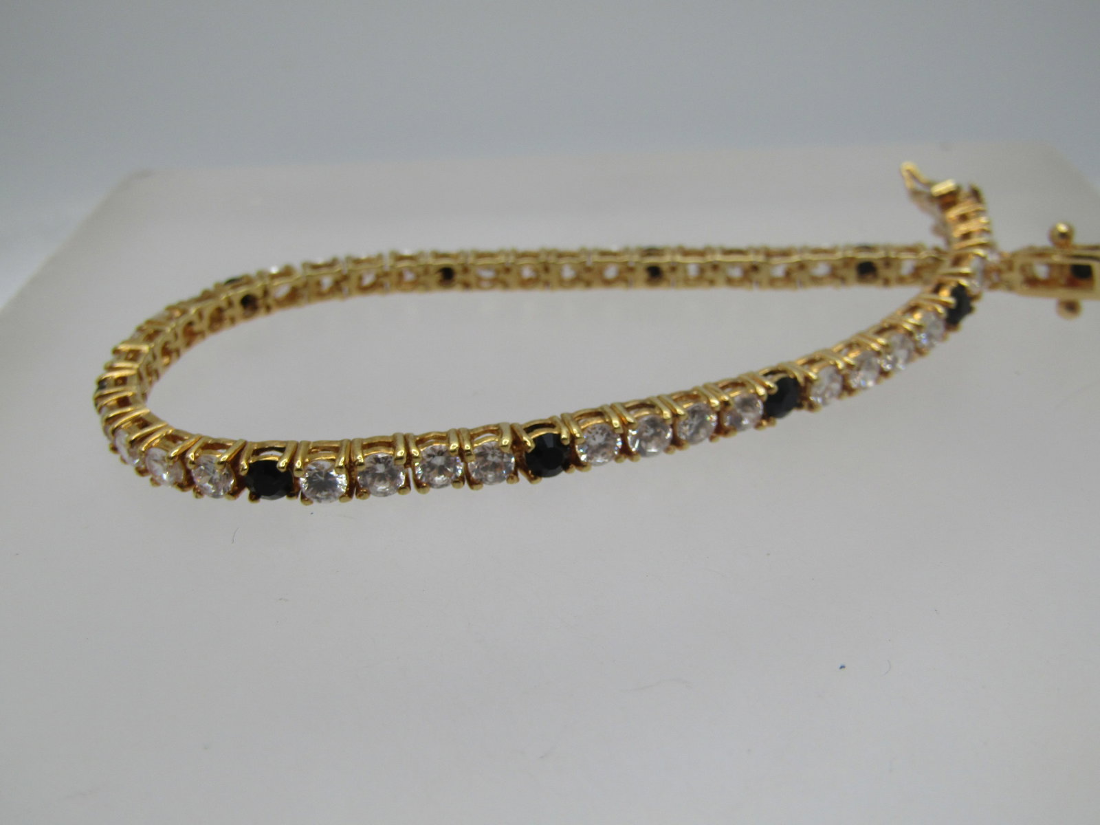 Vintage Black & Clear Tennis Bracelet, 7.25", Signed LR, 1980's-1990's - 2