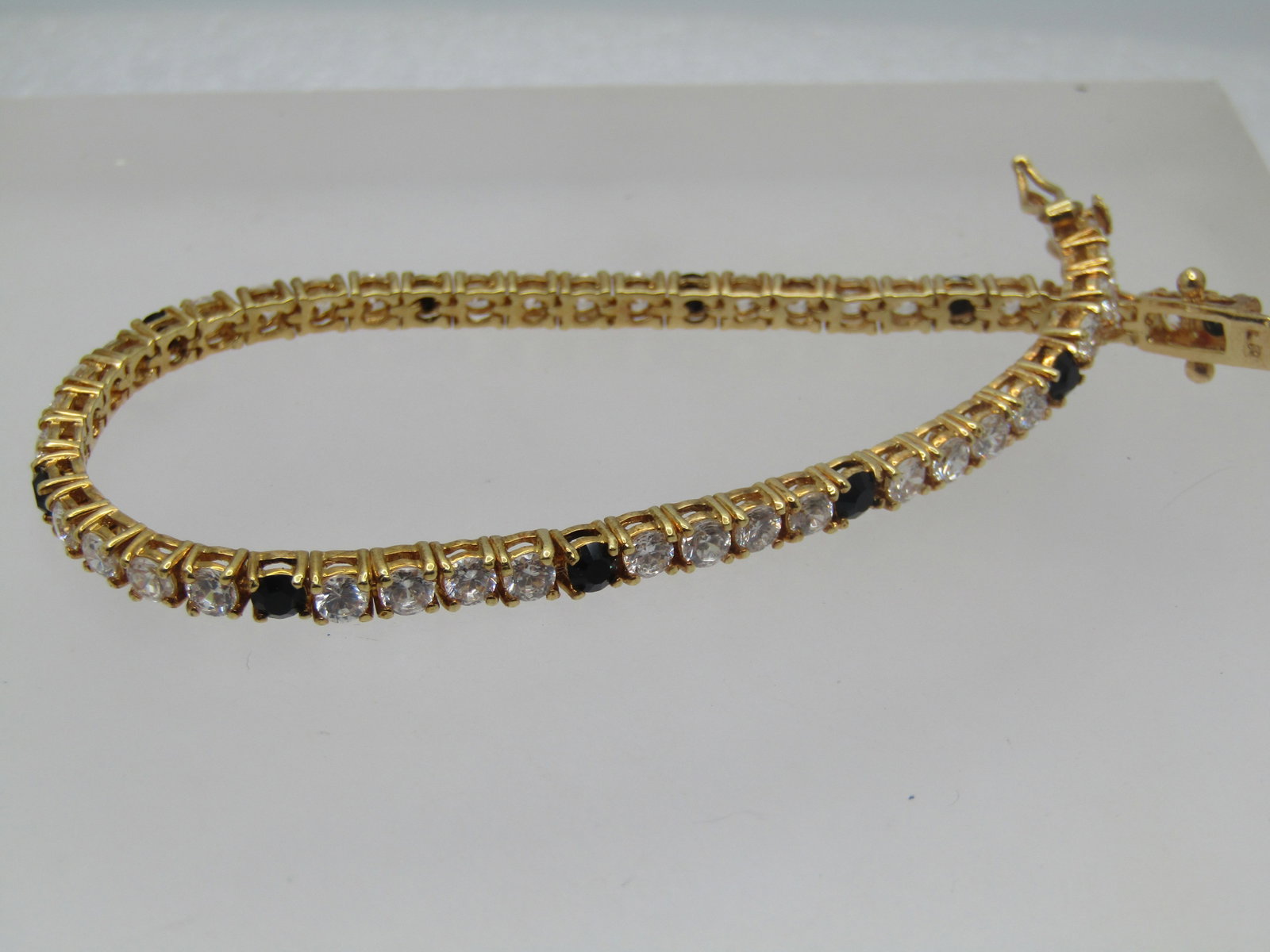 Vintage Black & Clear Tennis Bracelet, 7.25", Signed LR, 1980's-1990's - 3