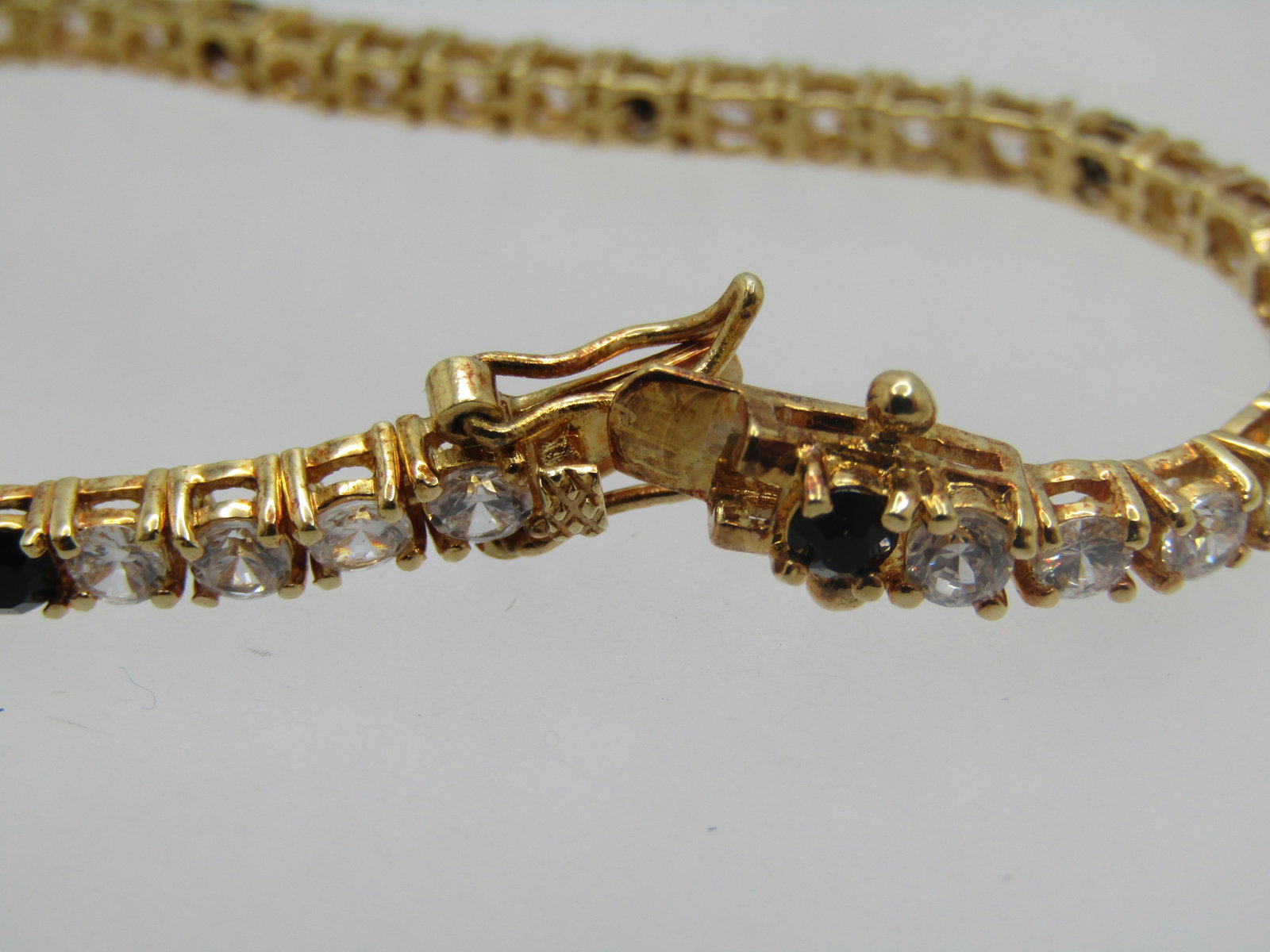Vintage Black & Clear Tennis Bracelet, 7.25", Signed LR, 1980's-1990's - 4