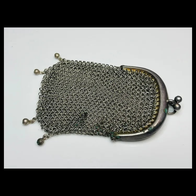Vintage Sterling Silver Chainmail Two Compartment Coin Purse/ Pendant - 2