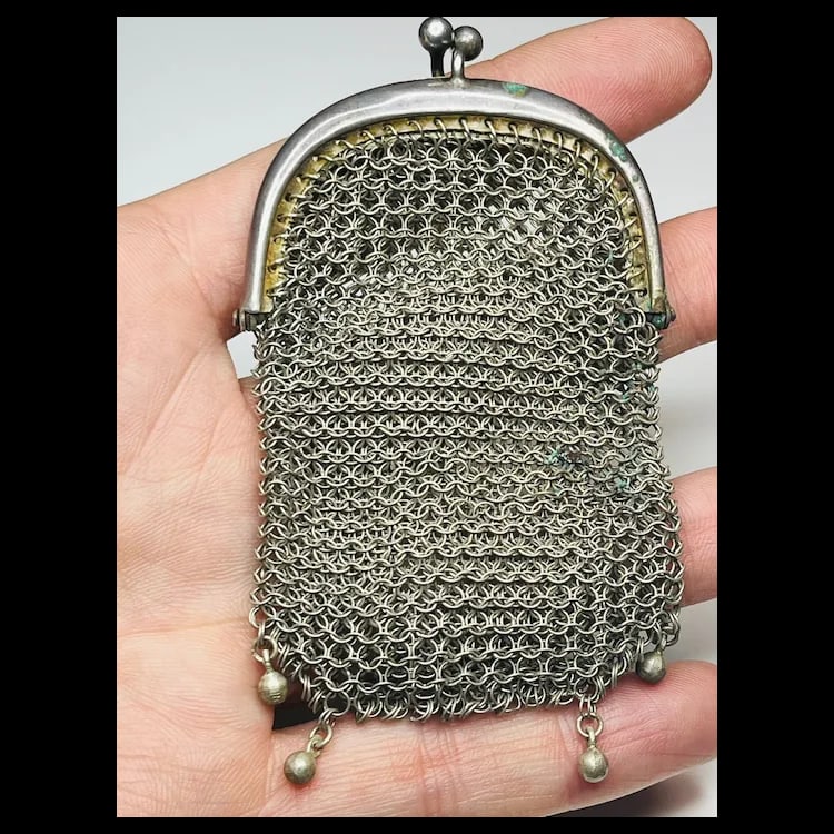 Vintage Sterling Silver Chainmail Two Compartment Coin Purse/ Pendant - 6