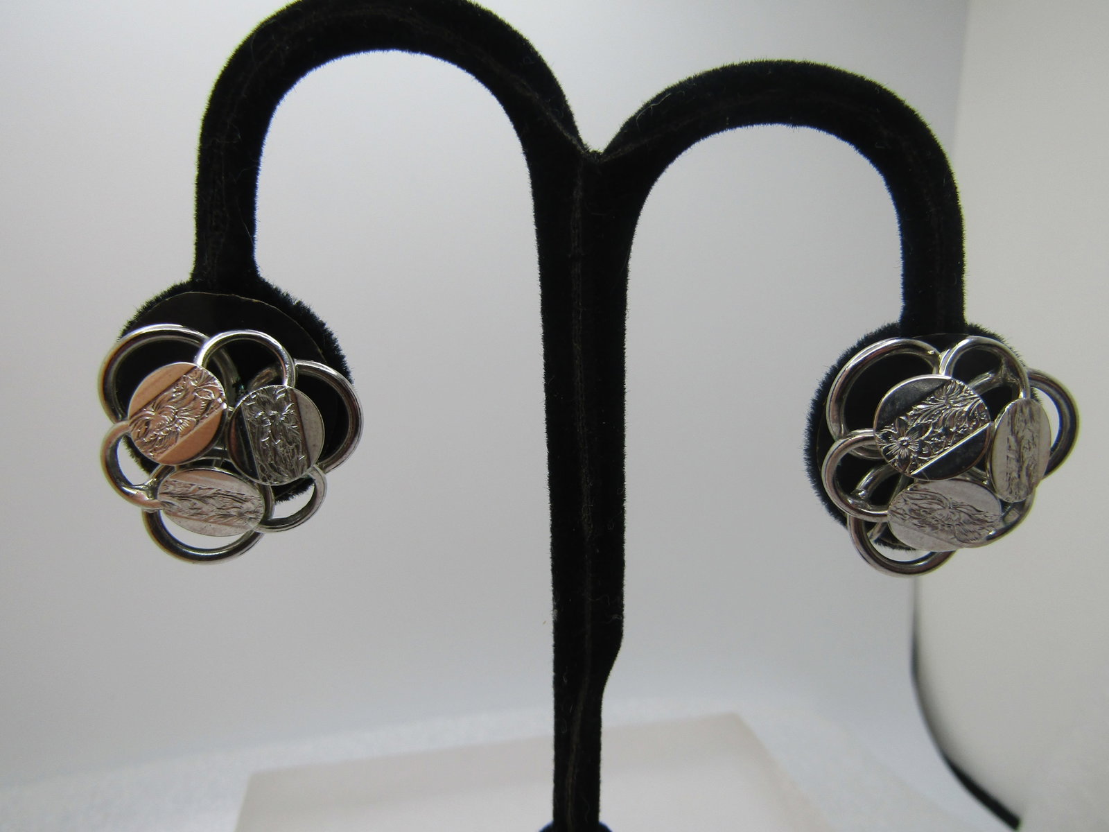 Vintage Round Decorative Link Bracelet & Earings Set, Clip, Sarah Coventry, 1970's - 2