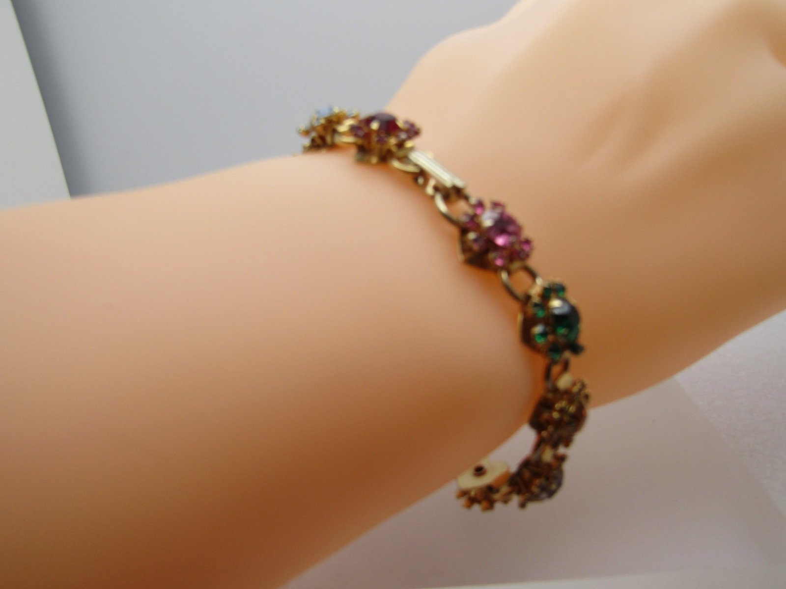 Vintage Rhinestone Floral Blossom Bracelet, 7.75", 1960's-1970's (1 of 5)