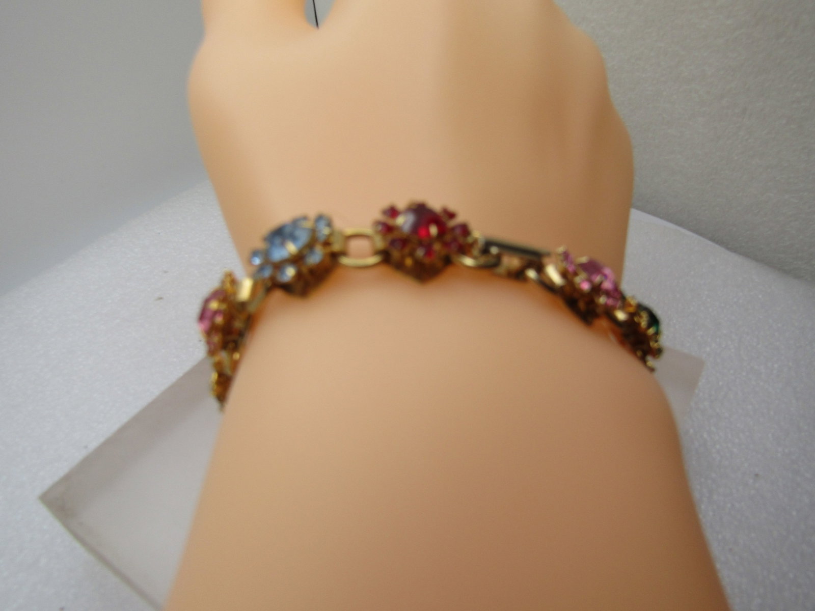 Vintage Rhinestone Floral Blossom Bracelet, 7.75", 1960's-1970's - 2