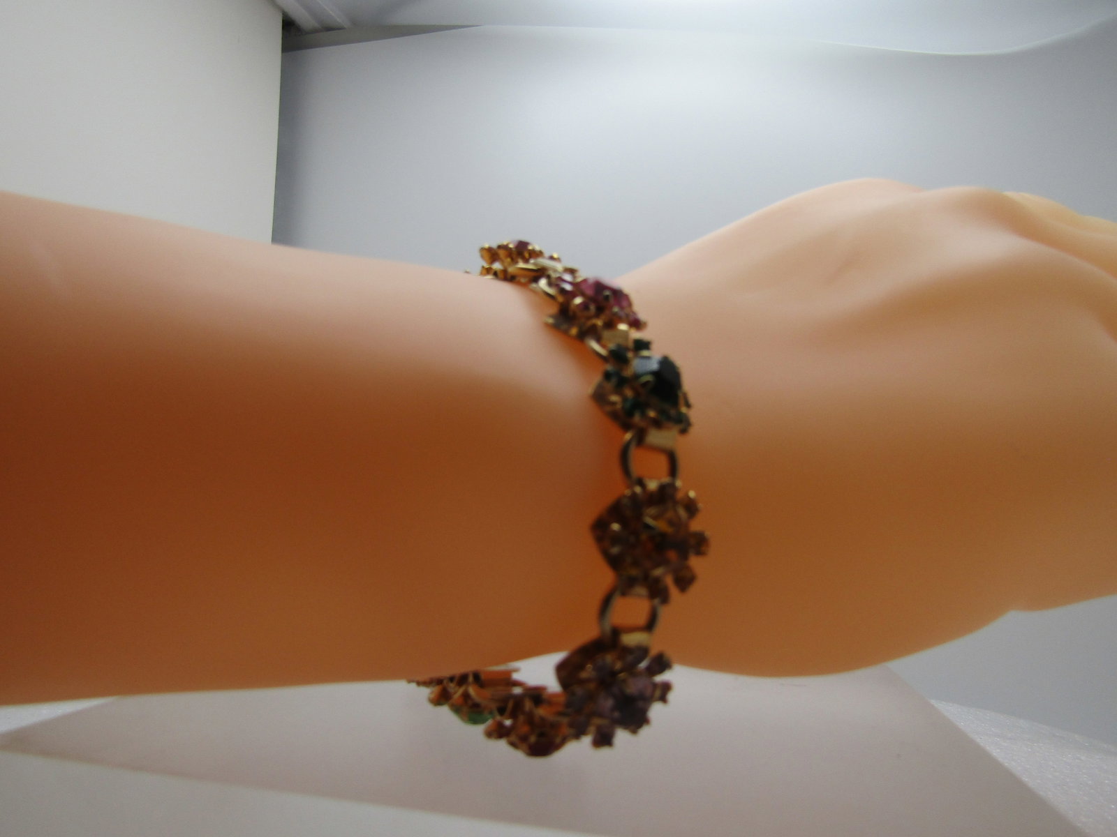 Vintage Rhinestone Floral Blossom Bracelet, 7.75", 1960's-1970's - 3
