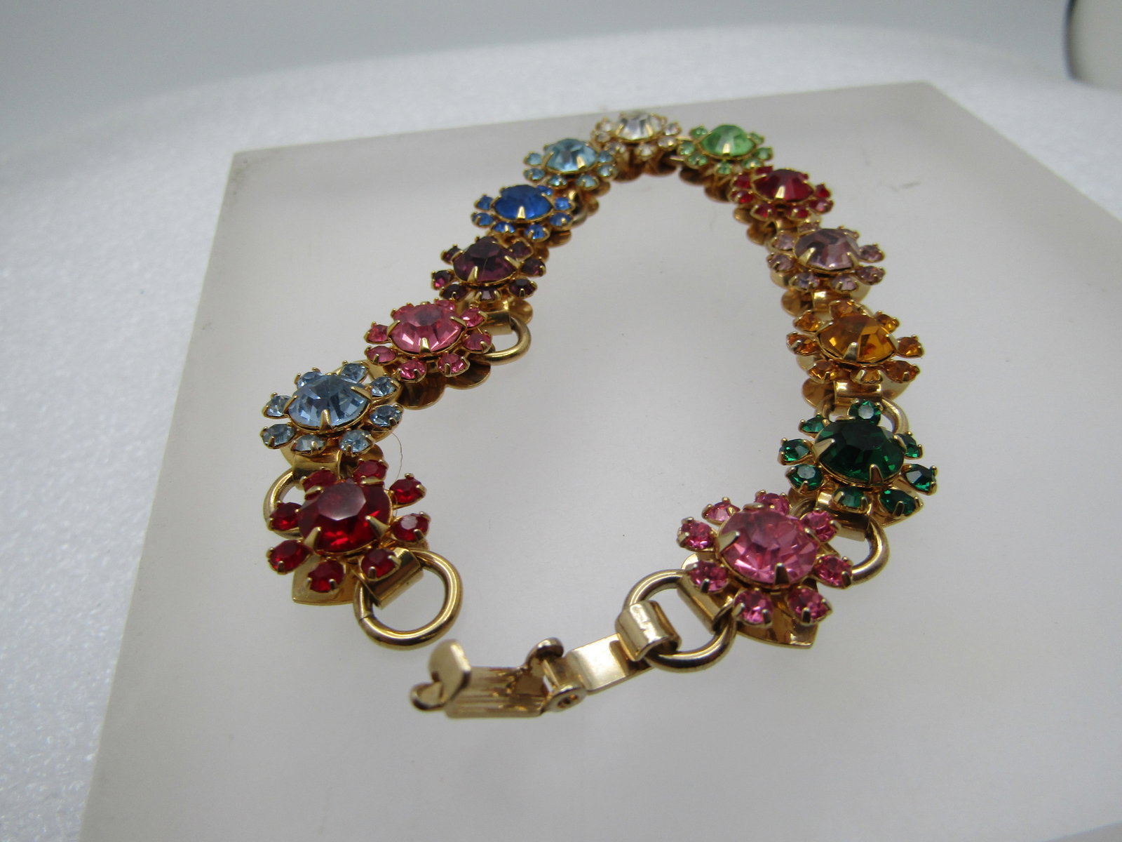 Vintage Rhinestone Floral Blossom Bracelet, 7.75", 1960's-1970's - 4
