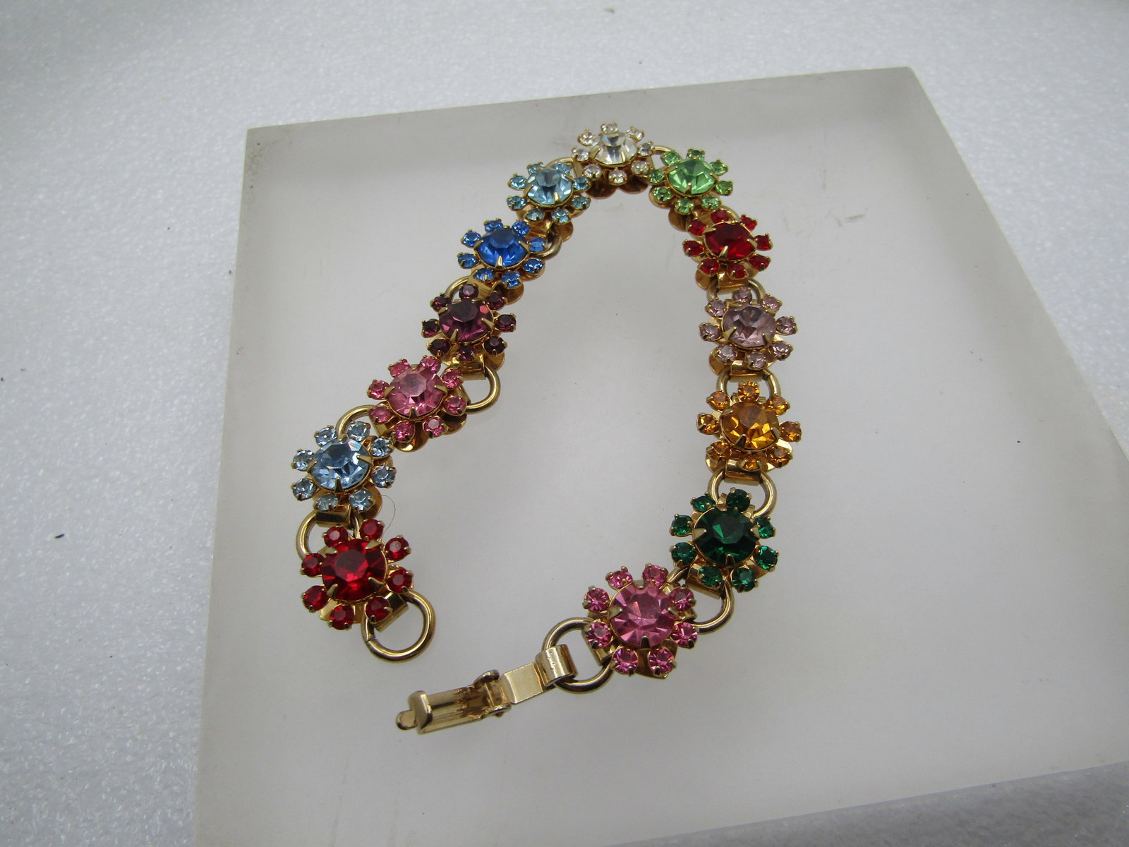 Vintage Rhinestone Floral Blossom Bracelet, 7.75", 1960's-1970's - 5