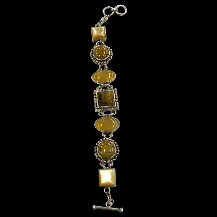 Vintage Kelly Sterling Silver, Jasper, & Multi- Stone Chain Bracelet - China (1 of 12)
