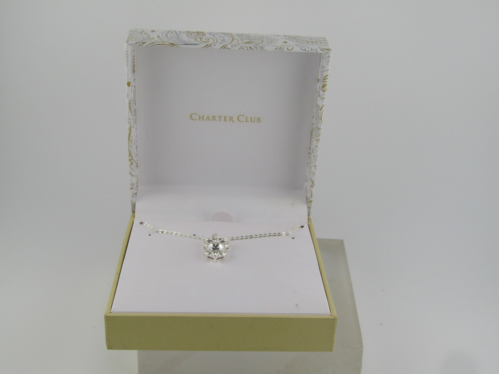 Charter Club Owl Necklace, Rhinestone Belly/Eyes, Vintage New/Original Box, 1990's - 6