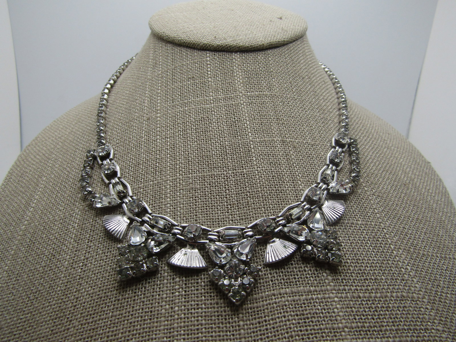 Vintage Rhinestone Art Deco Themed Necklace, 16", 1940's-1960's (1 of 5)