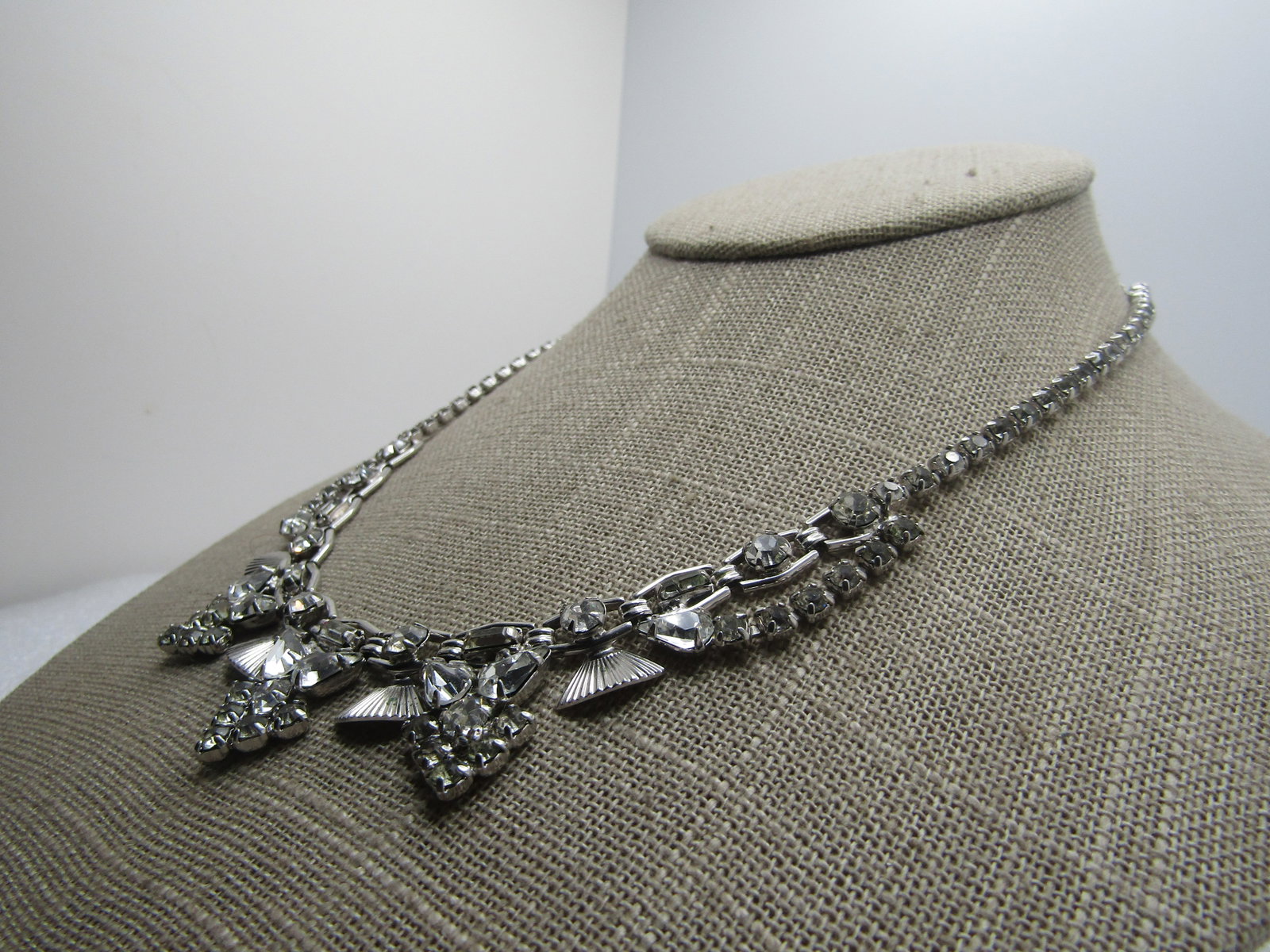 Vintage Rhinestone Art Deco Themed Necklace, 16", 1940's-1960's - 2