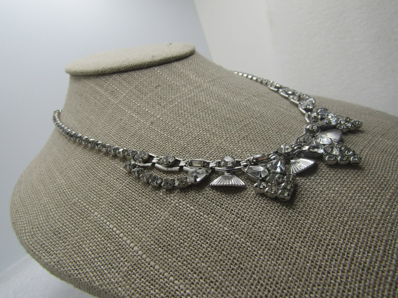 Vintage Rhinestone Art Deco Themed Necklace, 16", 1940's-1960's - 3