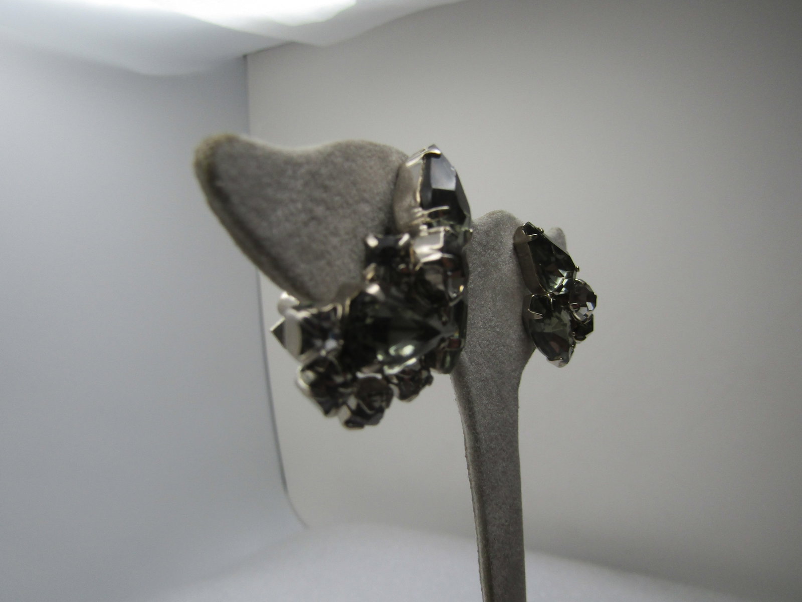 Vintage Smoky Rhinestone Clip Earrings, 1940's-1960's - 2