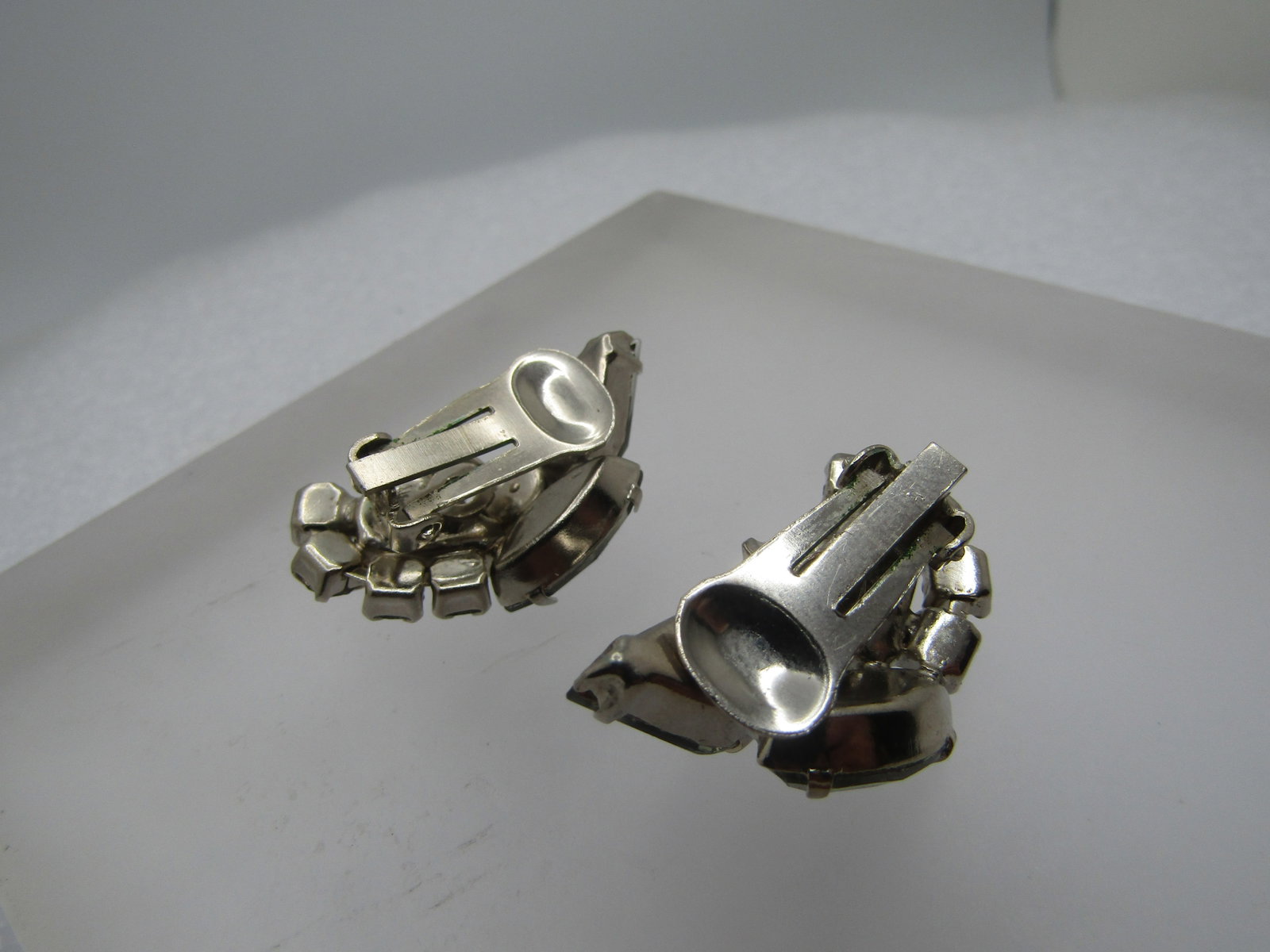 Vintage Smoky Rhinestone Clip Earrings, 1940's-1960's - 6