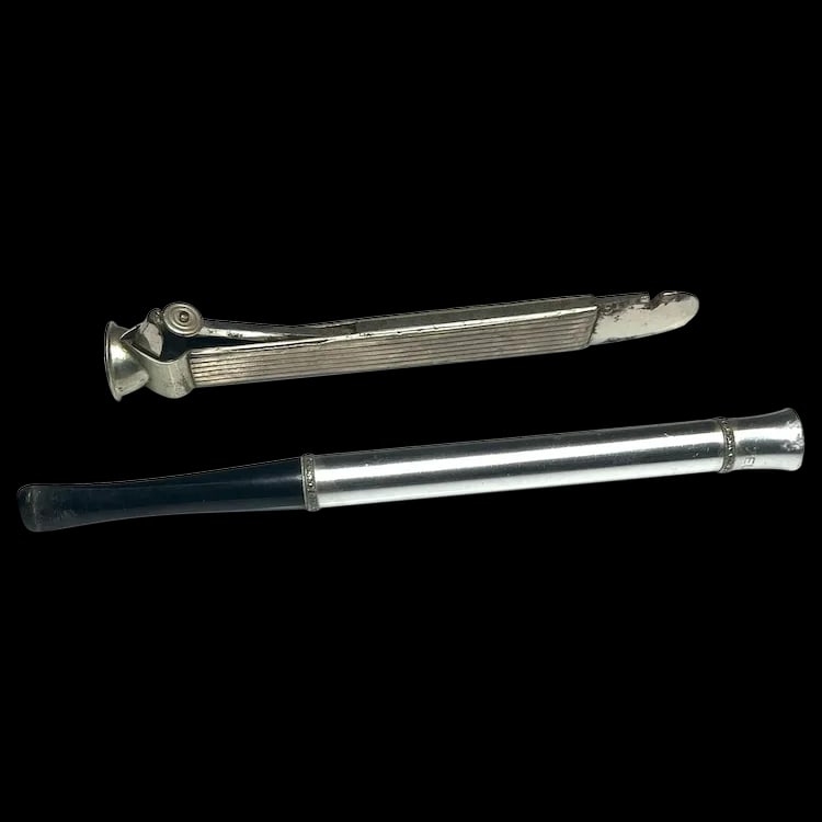 Vintage Silver and Steel Cigar Cutter & Zeus Cigarette Holder (1 of 14)
