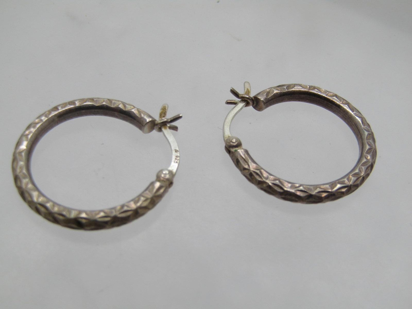 Vintage Sterling Notched Hoop Earrings, Pierced, 1970's-1980's, Signed - 6