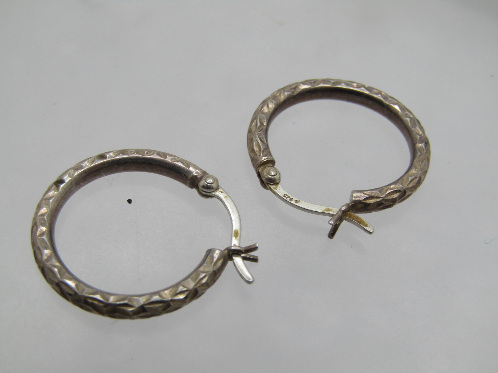 Vintage Sterling Notched Hoop Earrings, Pierced, 1970's-1980's, Signed - 7