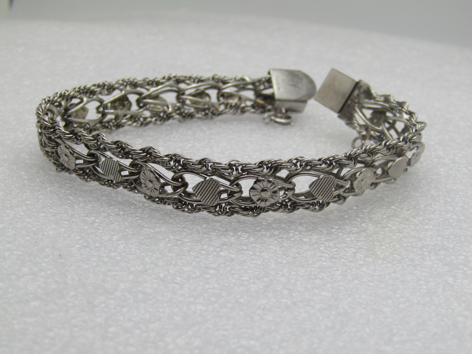 Vintage Sterling Hearts & Flowers Wide Bracelet, 7.5", Signed R, 1970's - 3