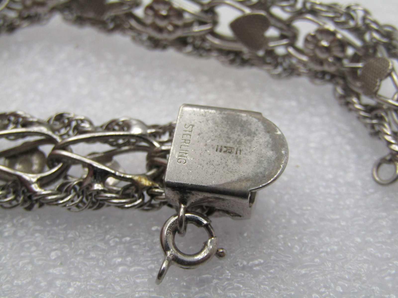Vintage Sterling Hearts & Flowers Wide Bracelet, 7.5", Signed R, 1970's - 5
