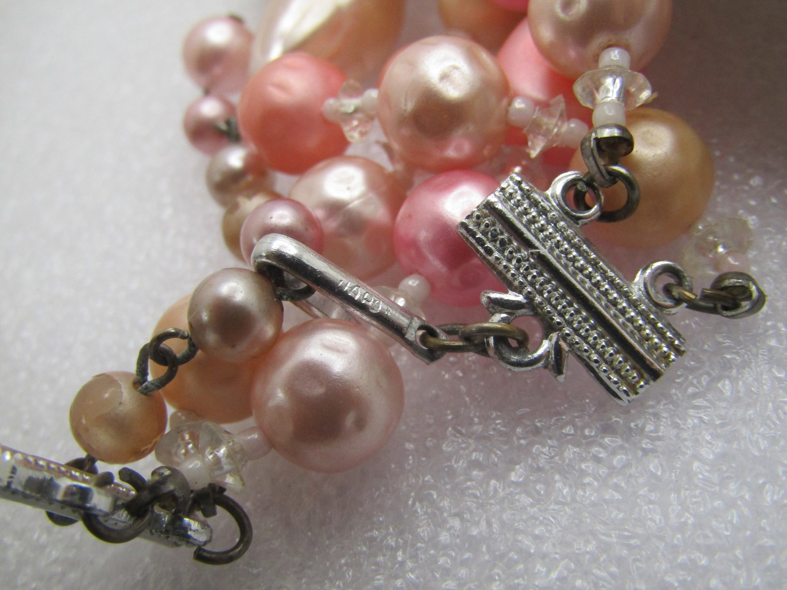 Vintage Pink Faux Pearl Necklace, Japan, 1950's, 18", Double Strand - 5