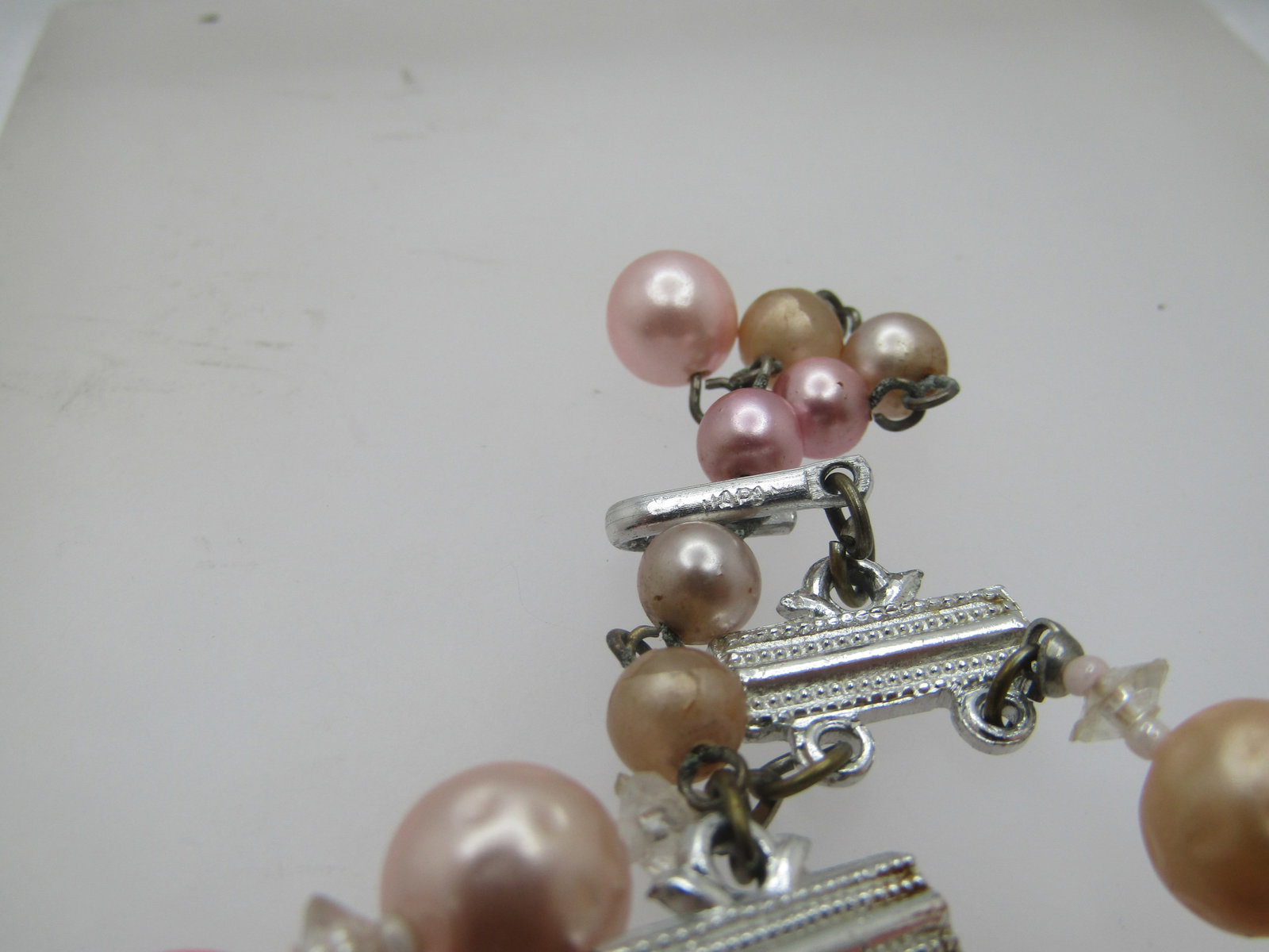 Vintage Pink Faux Pearl Necklace, Japan, 1950's, 18", Double Strand - 7