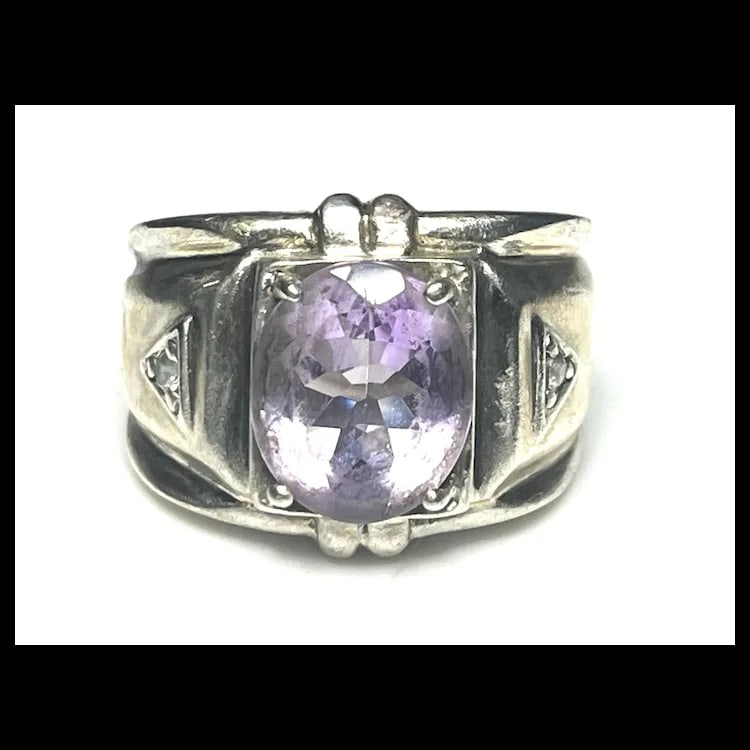 Estate Amethyst Sterling Silver Ring - 2