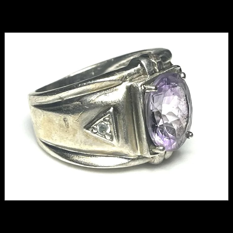 Estate Amethyst Sterling Silver Ring - 3