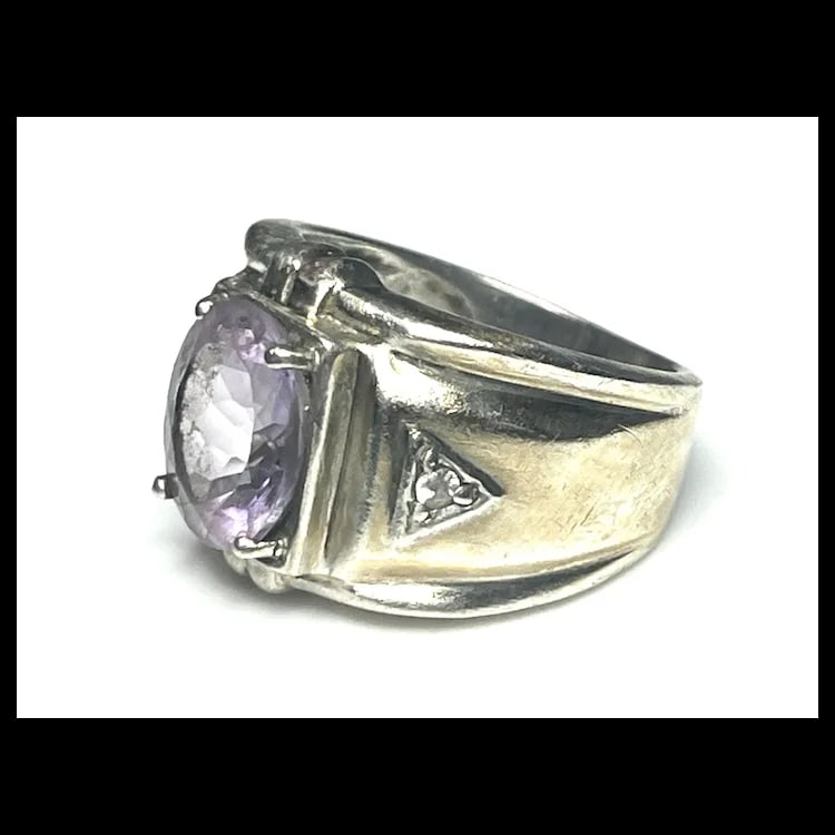 Estate Amethyst Sterling Silver Ring - 4
