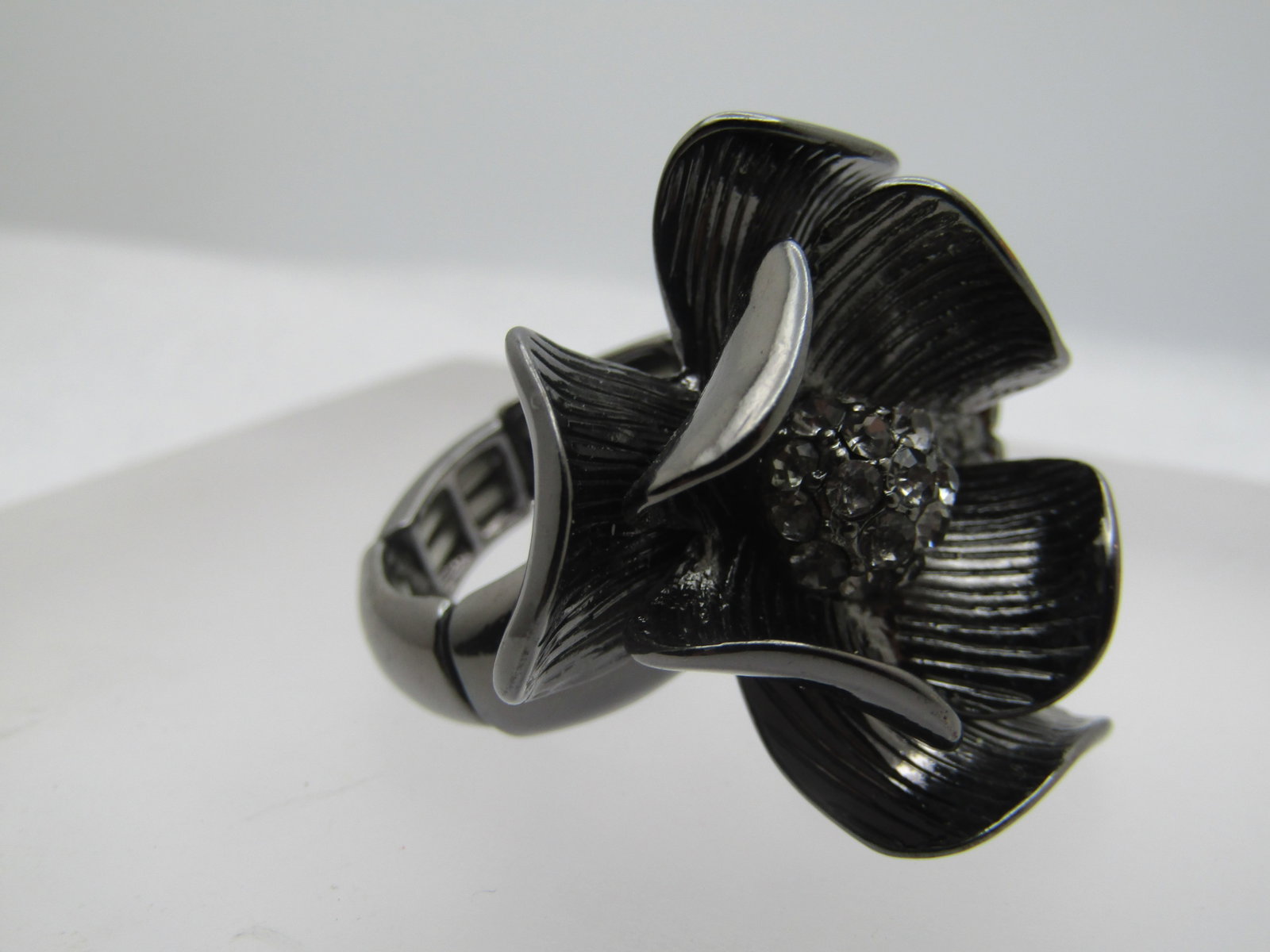 Large Rhinestone Flower Blossom Ring, Adjustable, 1990's-2000's - 3
