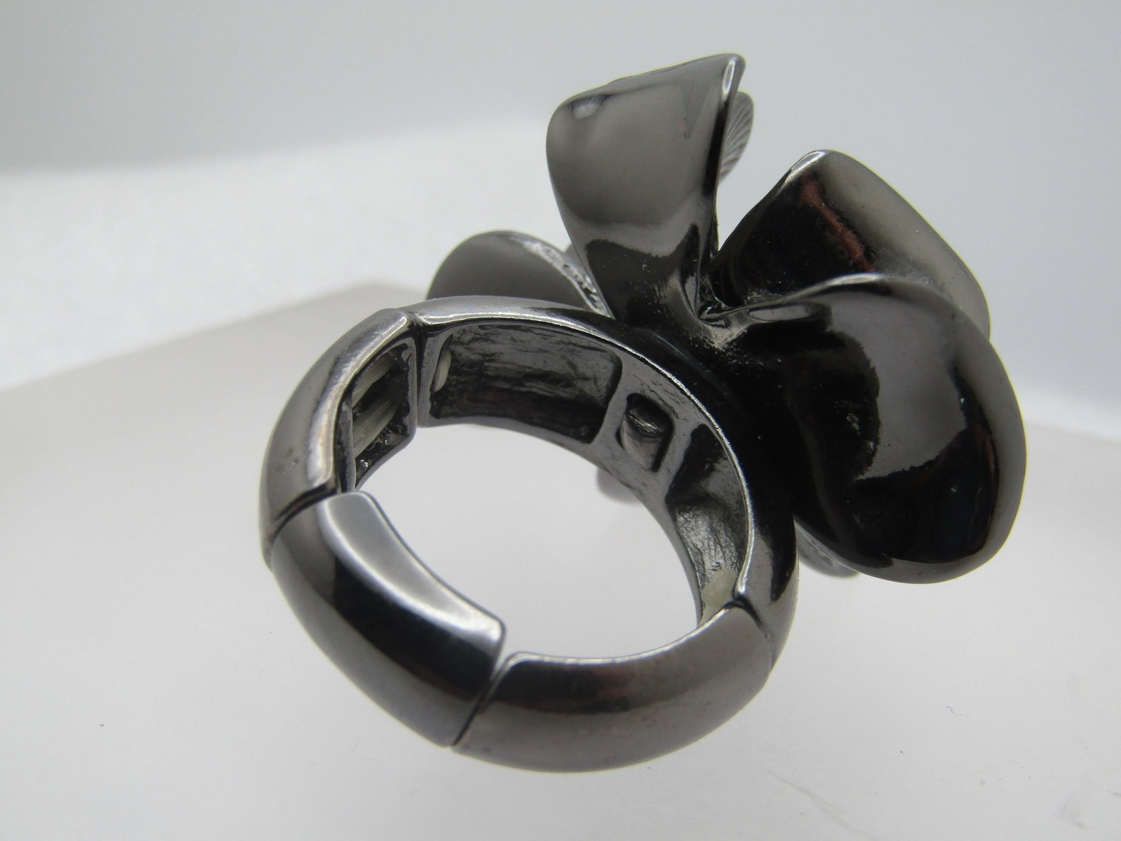 Large Rhinestone Flower Blossom Ring, Adjustable, 1990's-2000's - 4