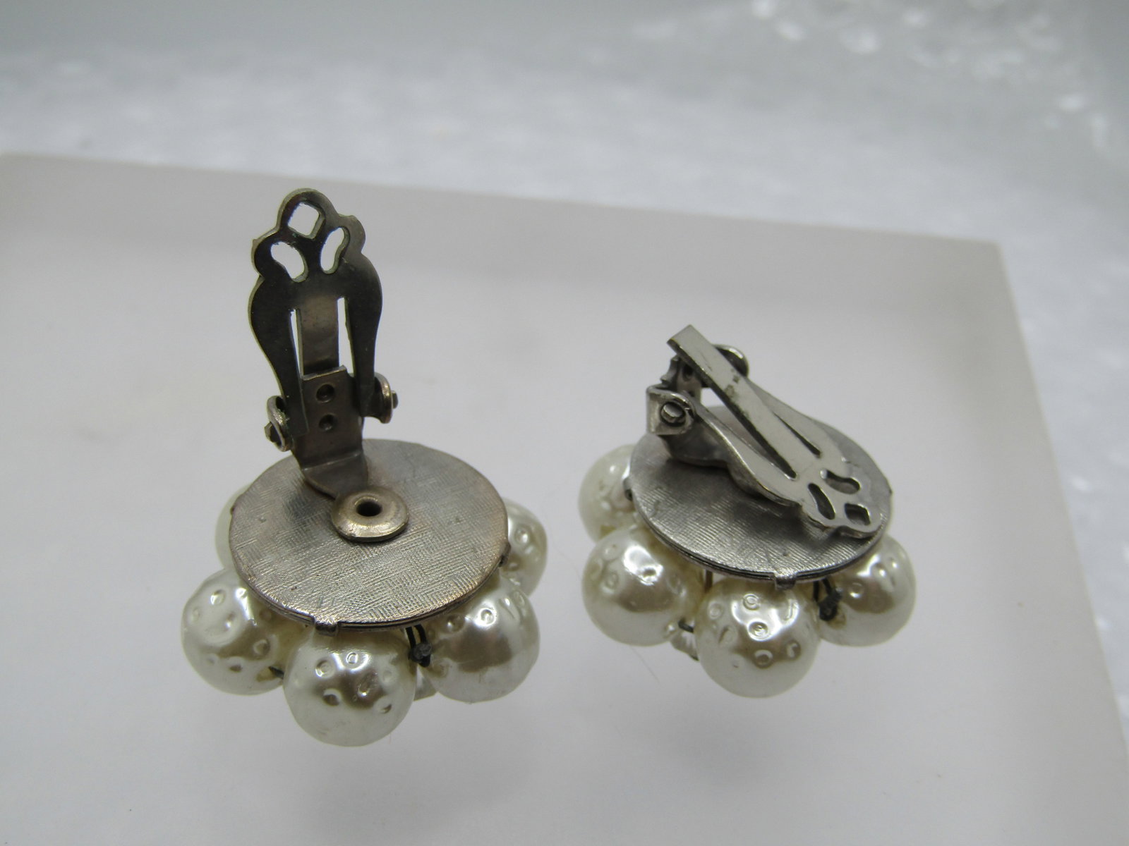 Vintage Faux Pearl & Crystal Earrings, Clip, 1940's-1950's - 5
