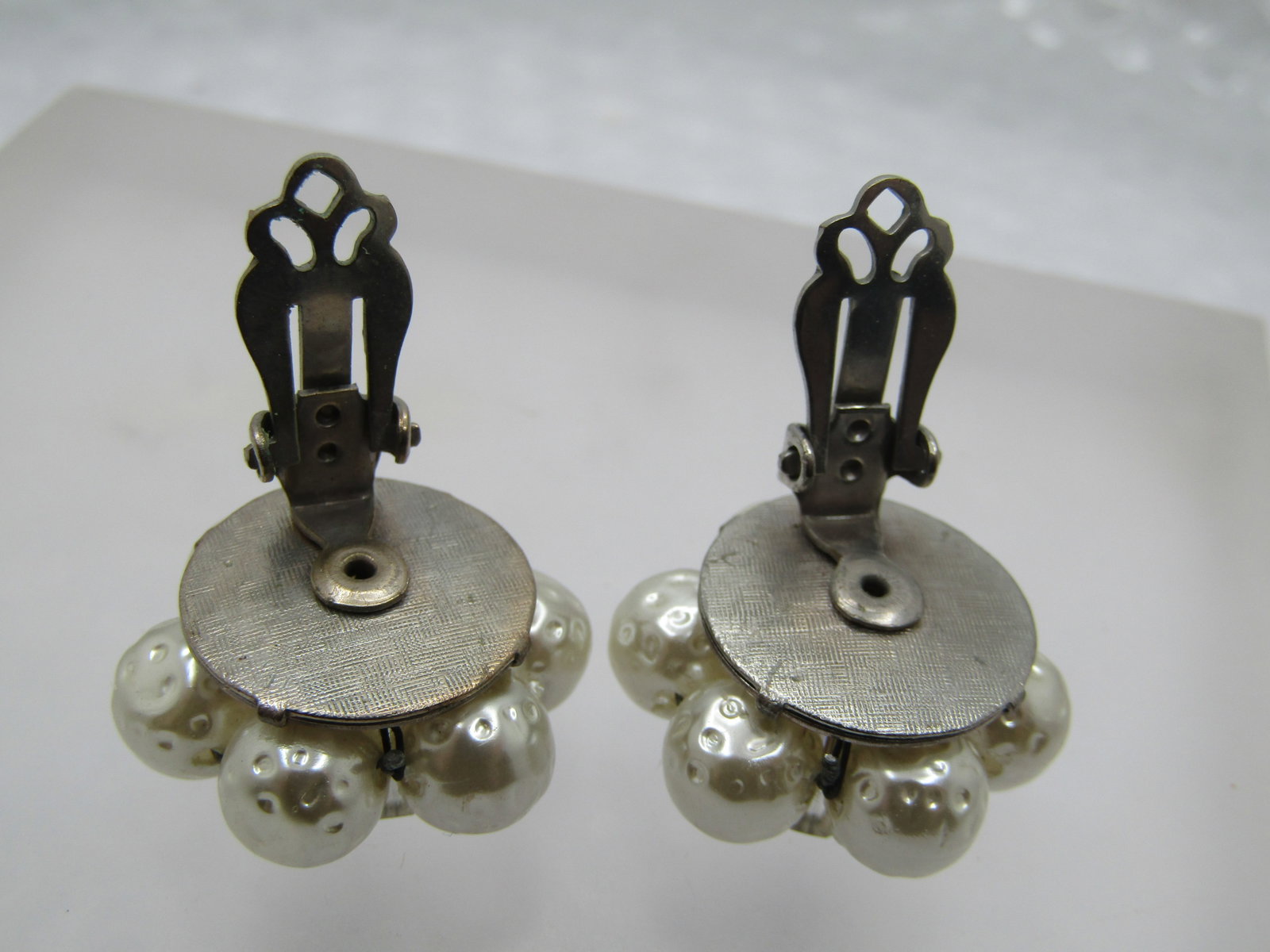 Vintage Faux Pearl & Crystal Earrings, Clip, 1940's-1950's - 6