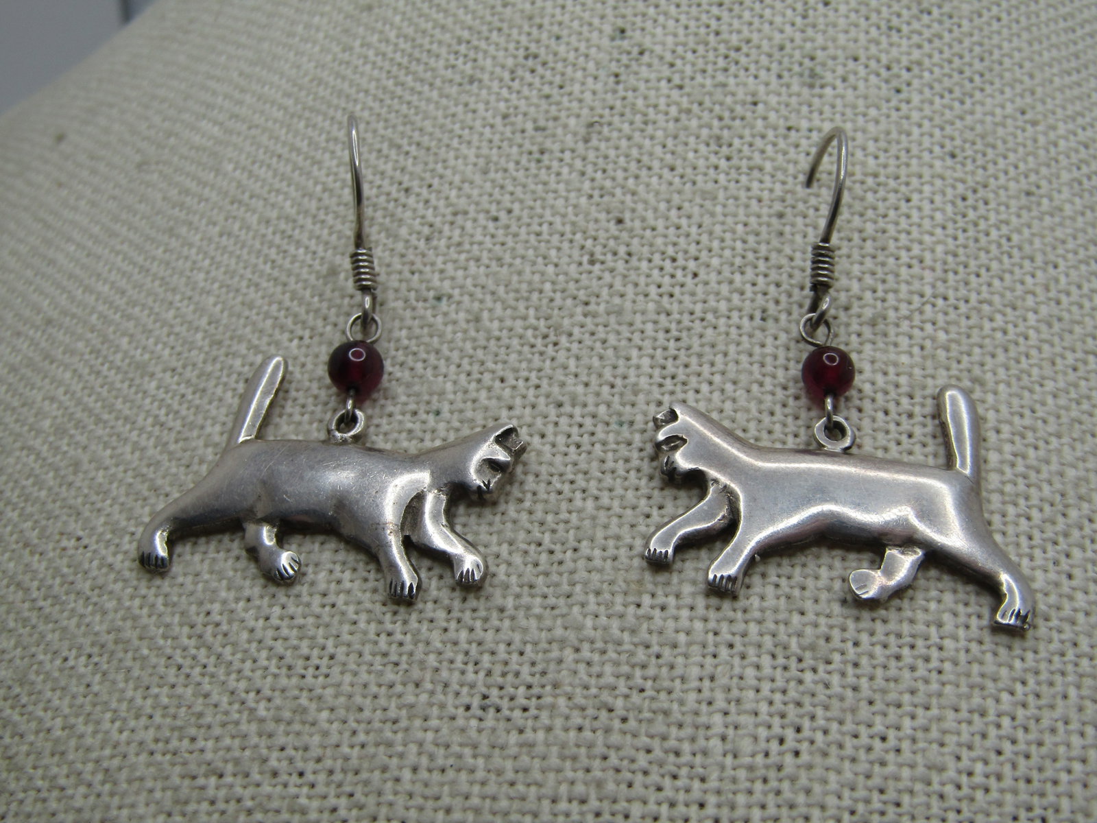 Vintage Sterling Silver Cat Earrings, Dangle-Pierced, 1980's-1990's - 2