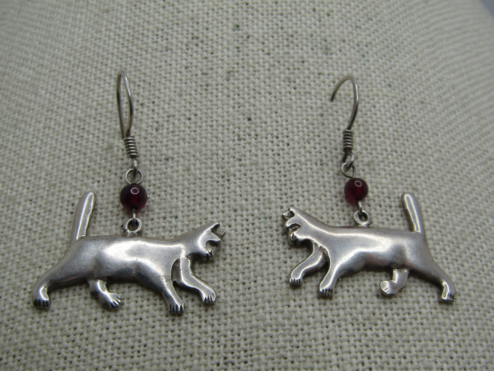 Vintage Sterling Silver Cat Earrings, Dangle-Pierced, 1980's-1990's - 3
