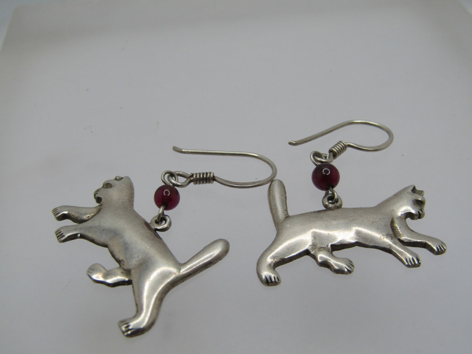 Vintage Sterling Silver Cat Earrings, Dangle-Pierced, 1980's-1990's - 5