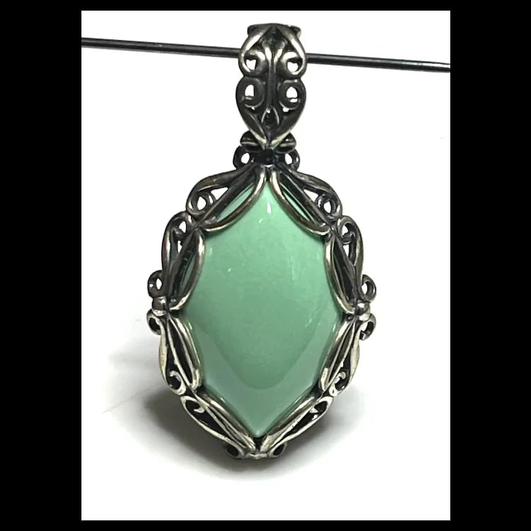 Carolyn Pollack Sterling Silver Chrysoprase Oval Enhancer Pendant - 2