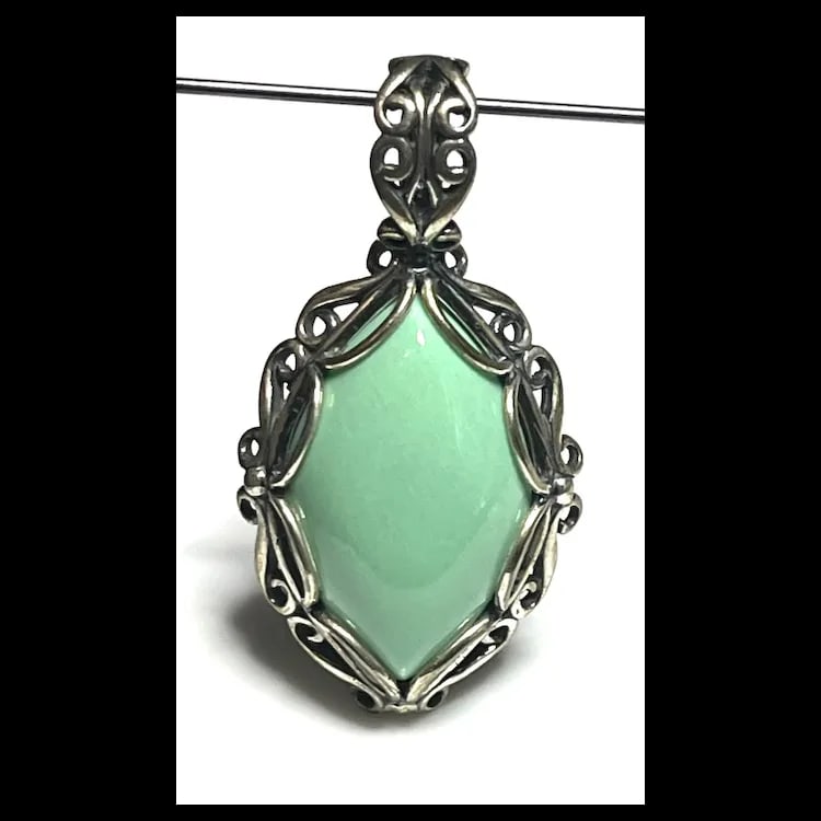Carolyn Pollack Sterling Silver Chrysoprase Oval Enhancer Pendant - 3