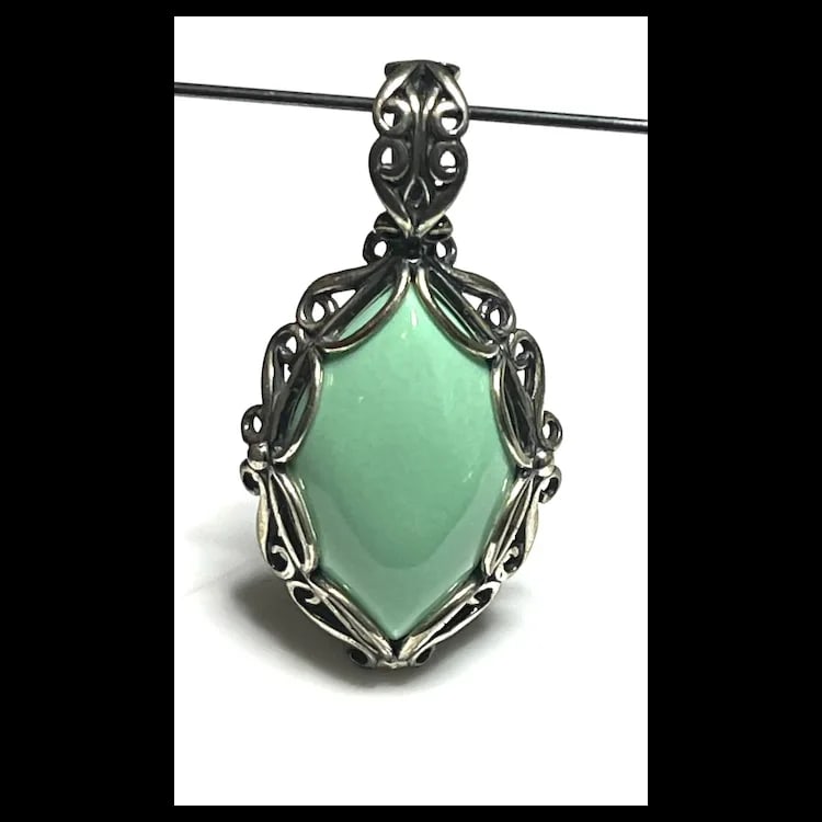 Carolyn Pollack Sterling Silver Chrysoprase Oval Enhancer Pendant - 4