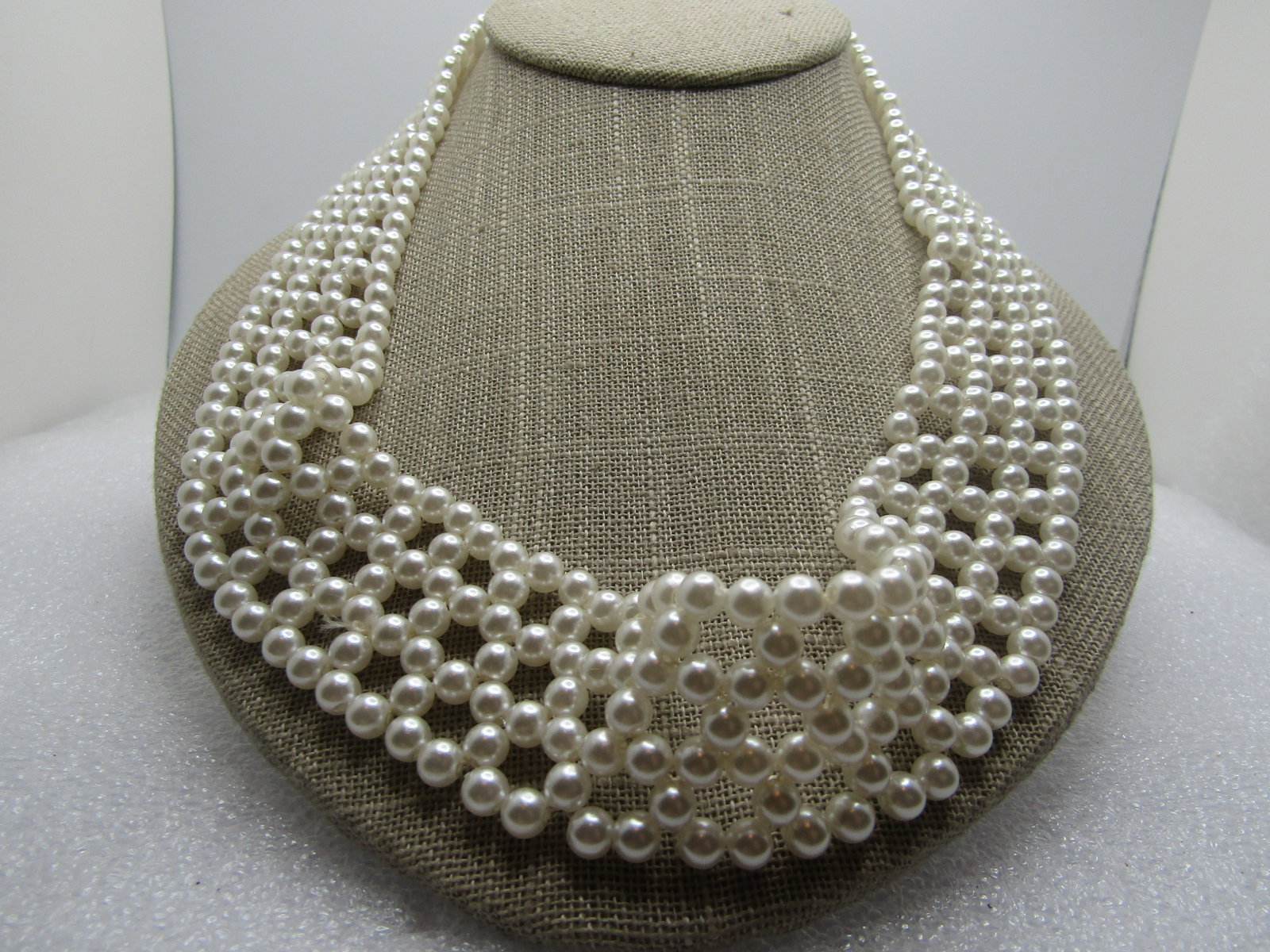 Vintage Faux Pearl Woven Stretch Necklace or Hat Band, 19.5", 1980's. (1 of 4)