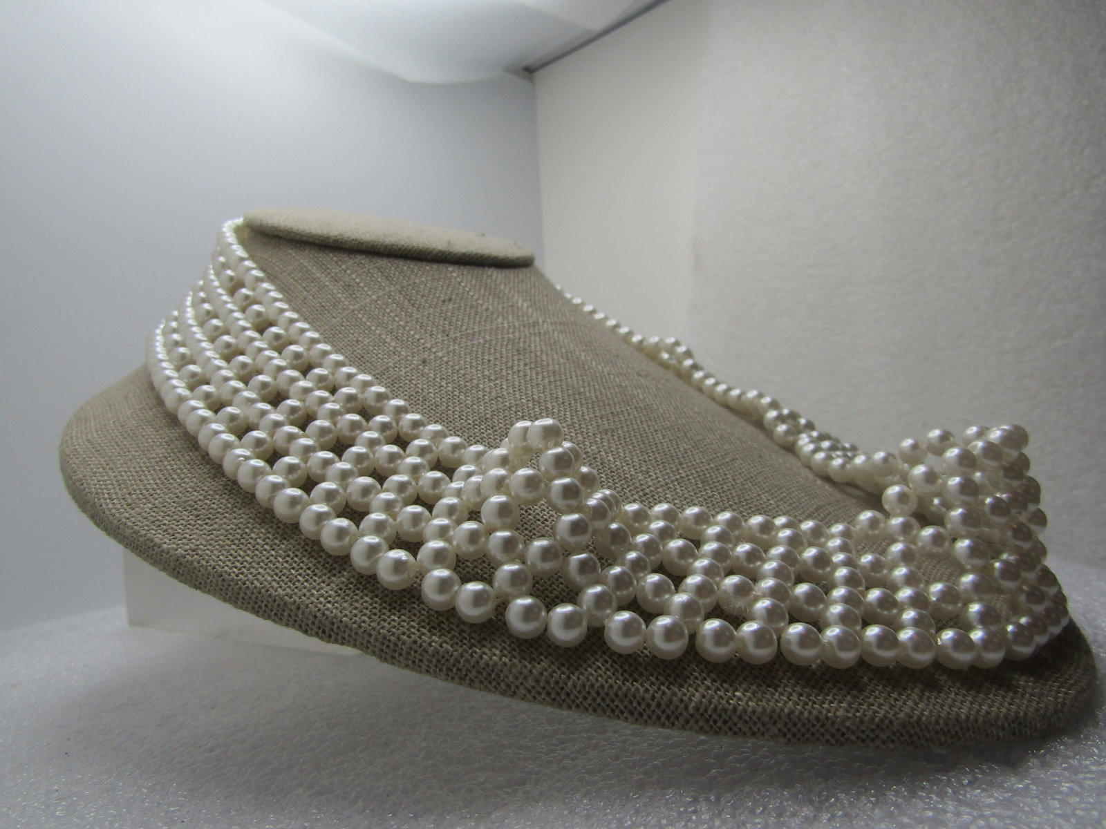 Vintage Faux Pearl Woven Stretch Necklace or Hat Band, 19.5", 1980's. - 2