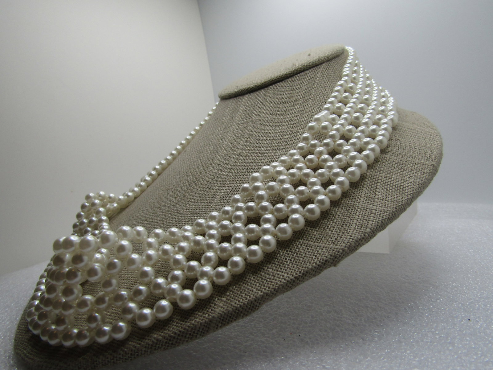 Vintage Faux Pearl Woven Stretch Necklace or Hat Band, 19.5", 1980's. - 3