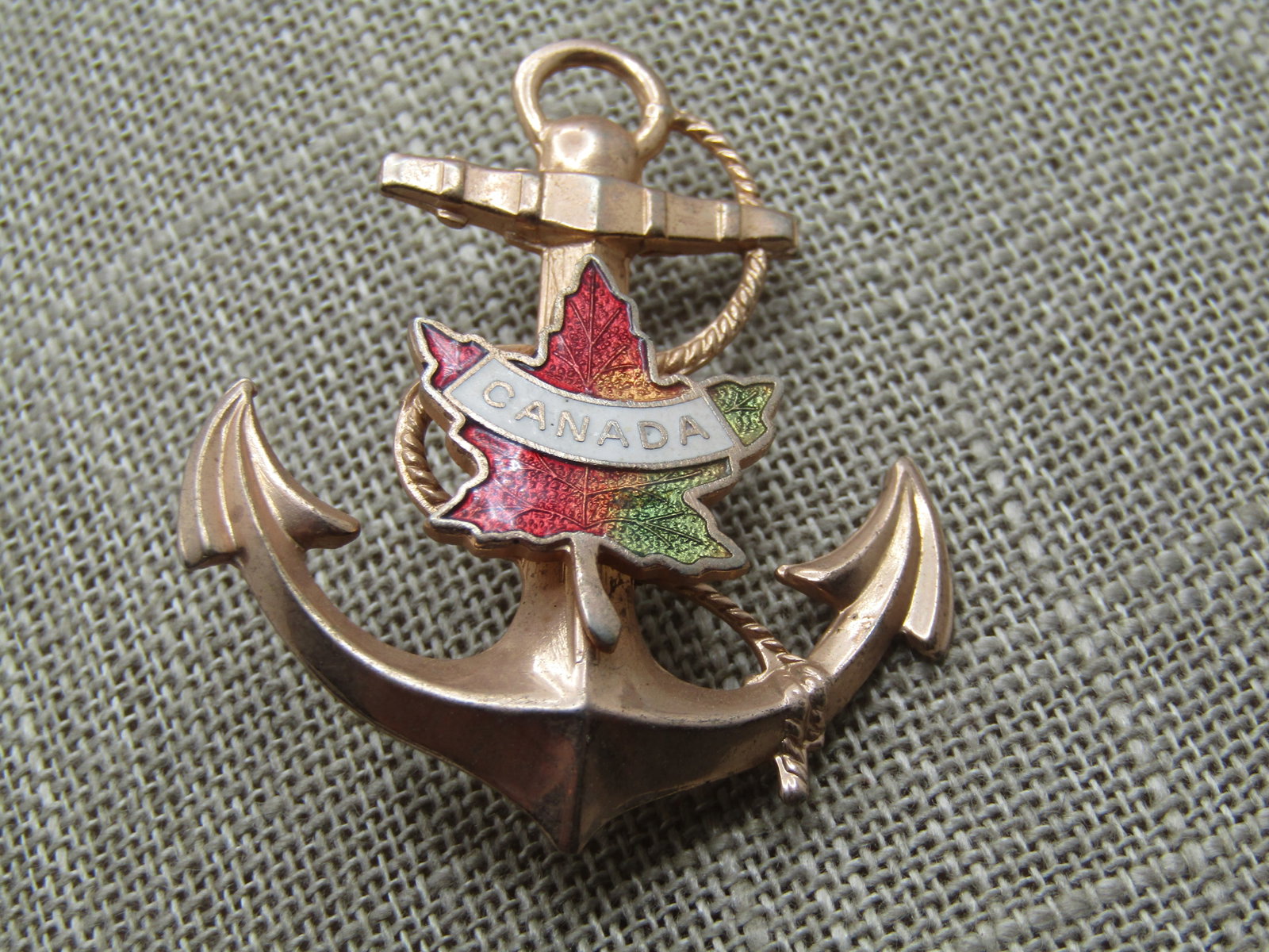Vintage Anchor & Canada Maple Leaf Brooch, 1950's-1960's, C-Clasp - 3