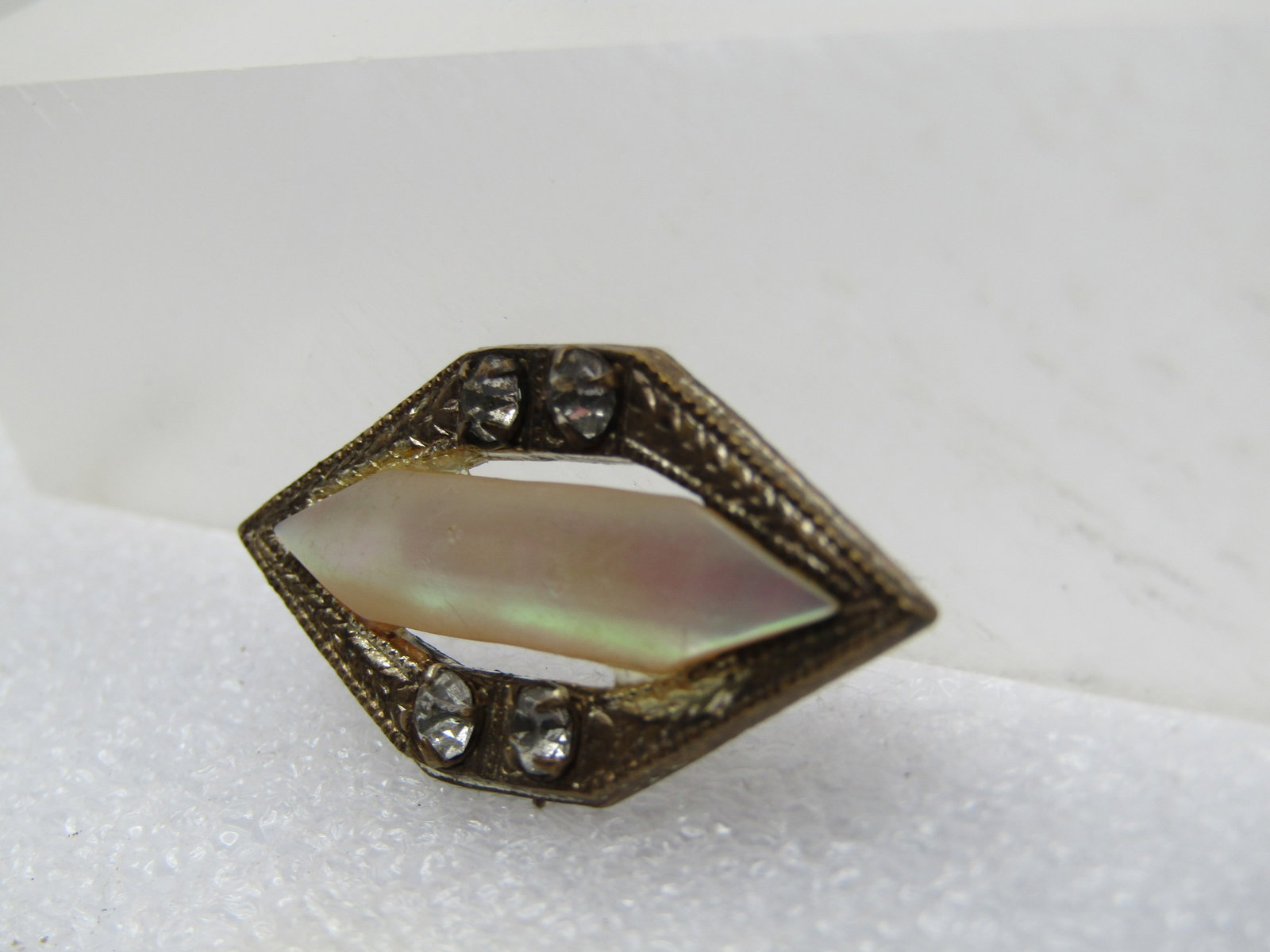Vintage MOP Rhinestone Pointed Brooch, 1920's-1930's - 3