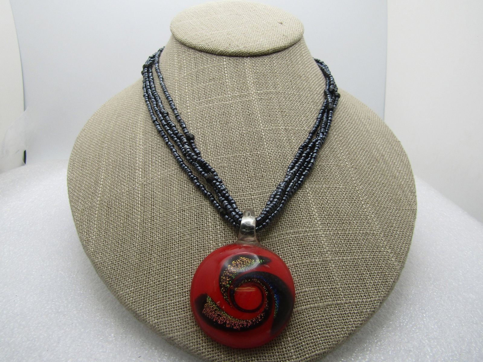 Red & Black Art Glass Necklace, 18", Four-Strand, 1980's-1990's (1 of 4)