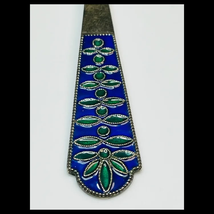 Two Vintage Soviet Russian 875 Silver and Enamel Detailed Teaspoons Gold Wash - 4