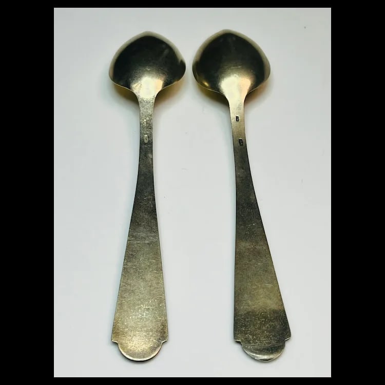 Two Vintage Soviet Russian 875 Silver and Enamel Detailed Teaspoons Gold Wash - 8