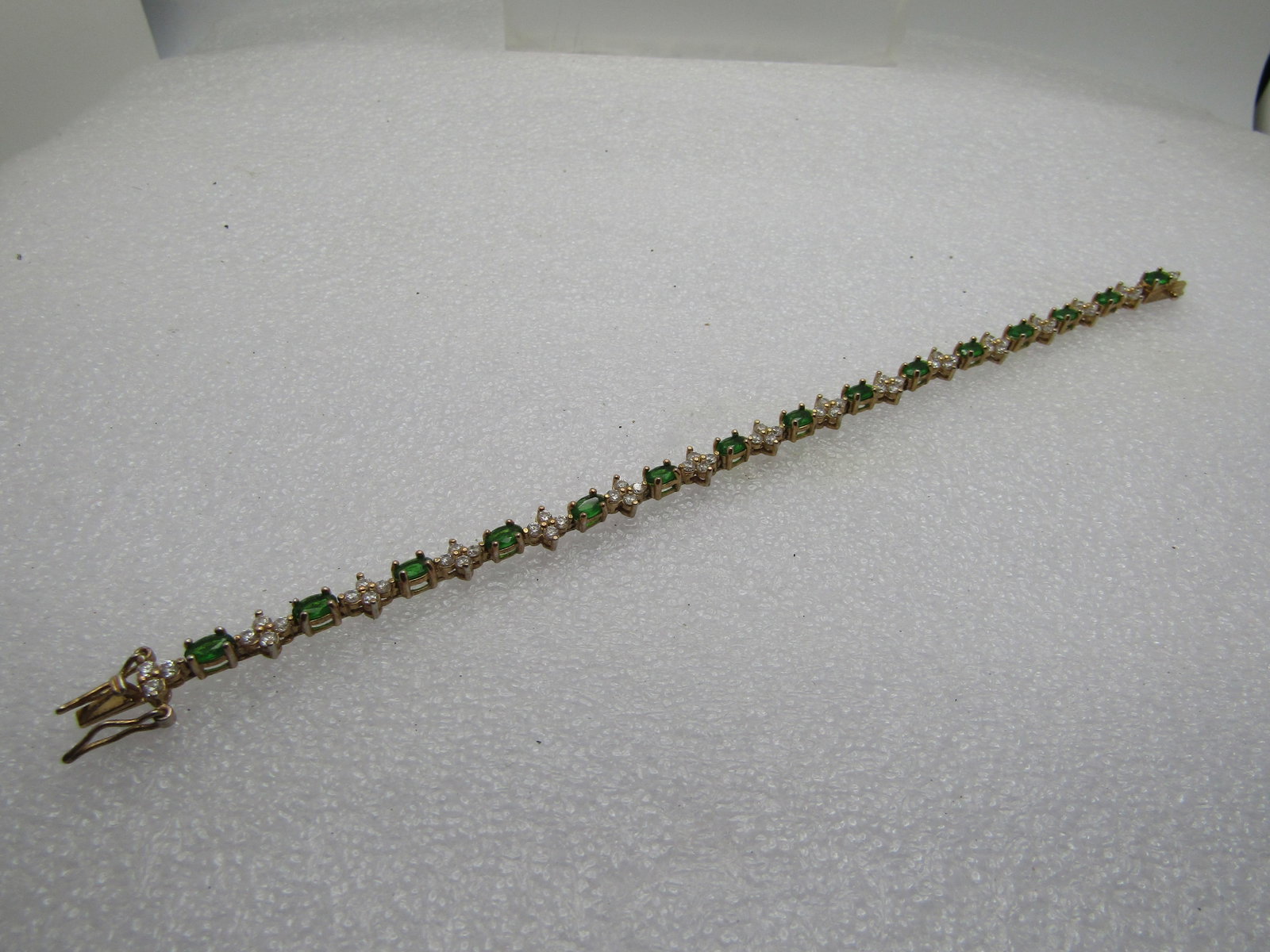Vintage Gold Over Sterling Green & Clear CZ Tennis Bracelet, 7", 1990's - 4