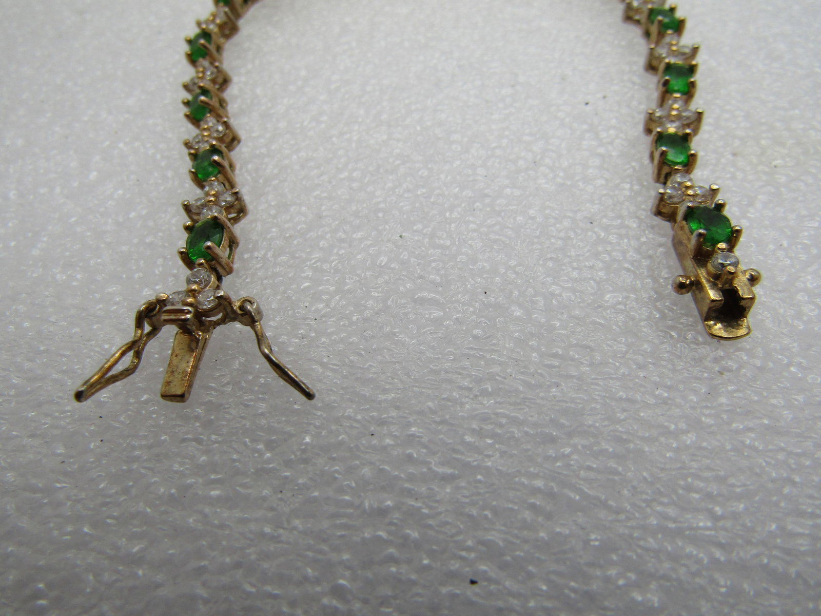Vintage Gold Over Sterling Green & Clear CZ Tennis Bracelet, 7", 1990's - 5